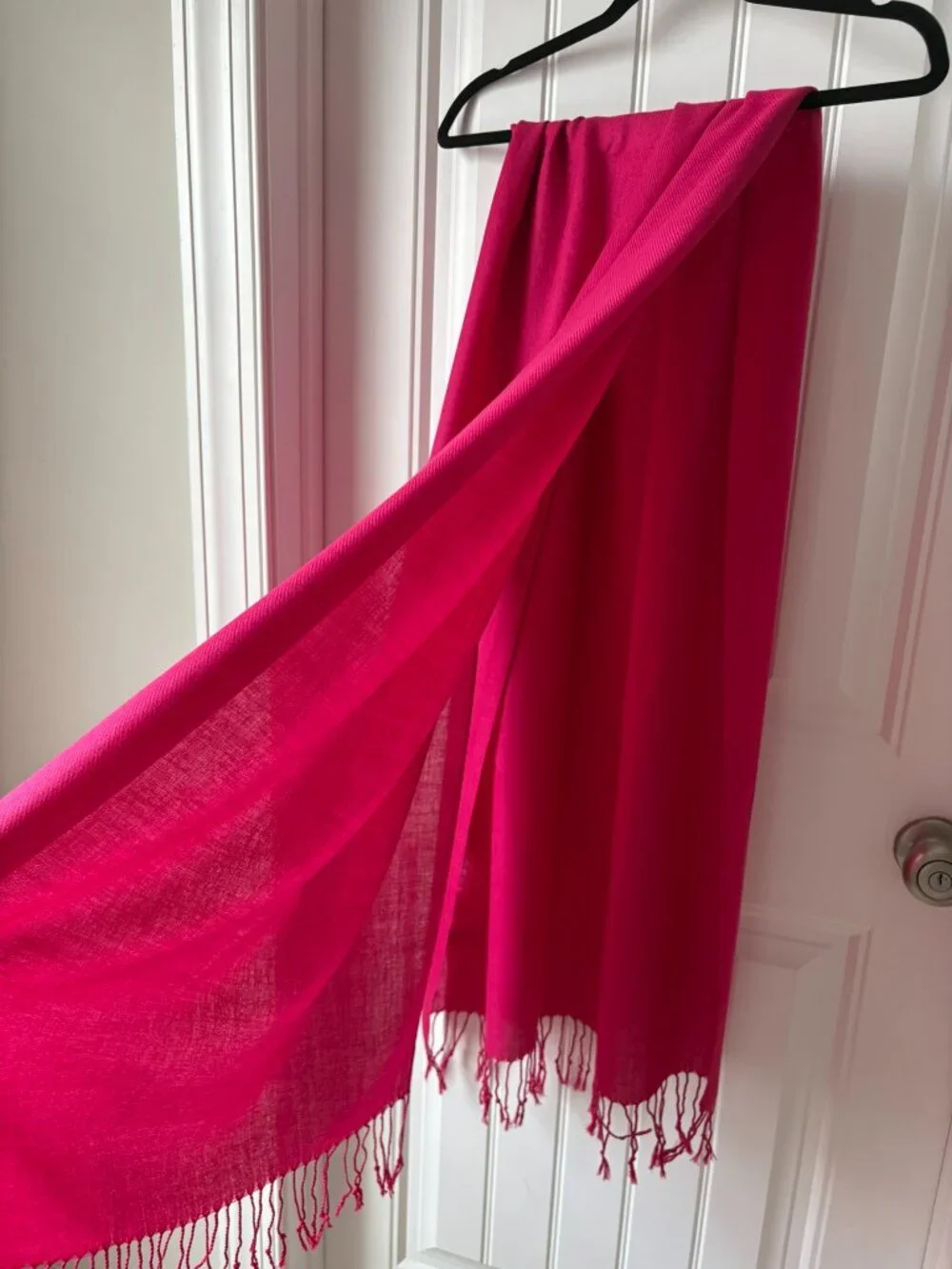 100% Pashmina Fuchsia Wrap Scarf with Tasseled Ends